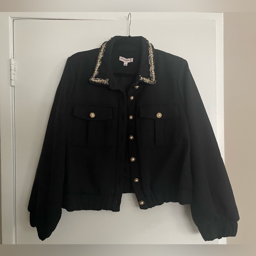 NWOT Nanette Lepore Black Rhinestone Trim Jacket size L
